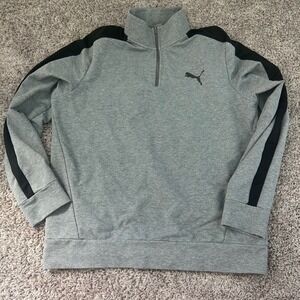 Puma Mens XL Quarter Zip Pullover Grey Black Stripe Long Sleeve Sweatshirt